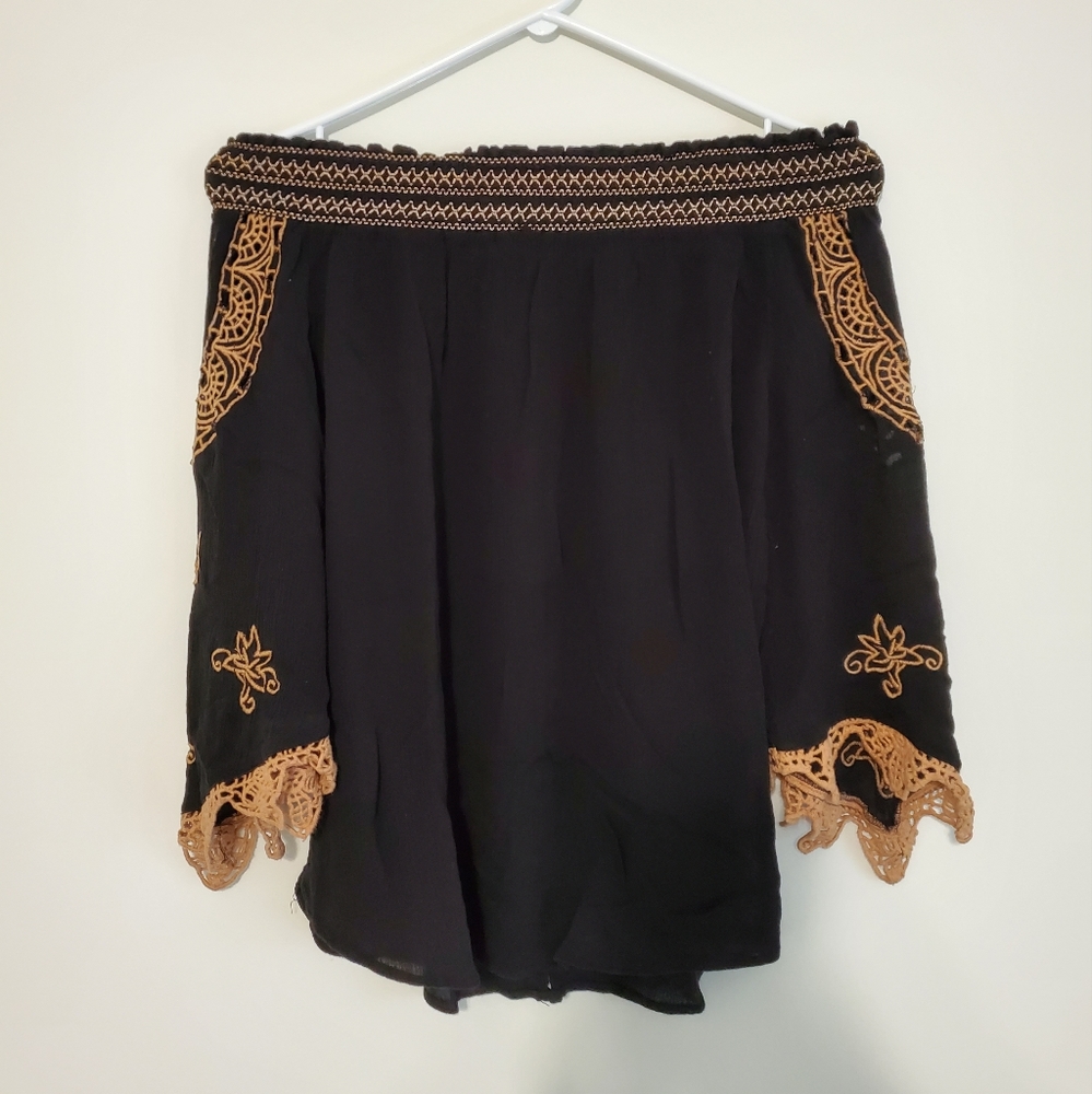 Black Boho Off-Shoulder Top